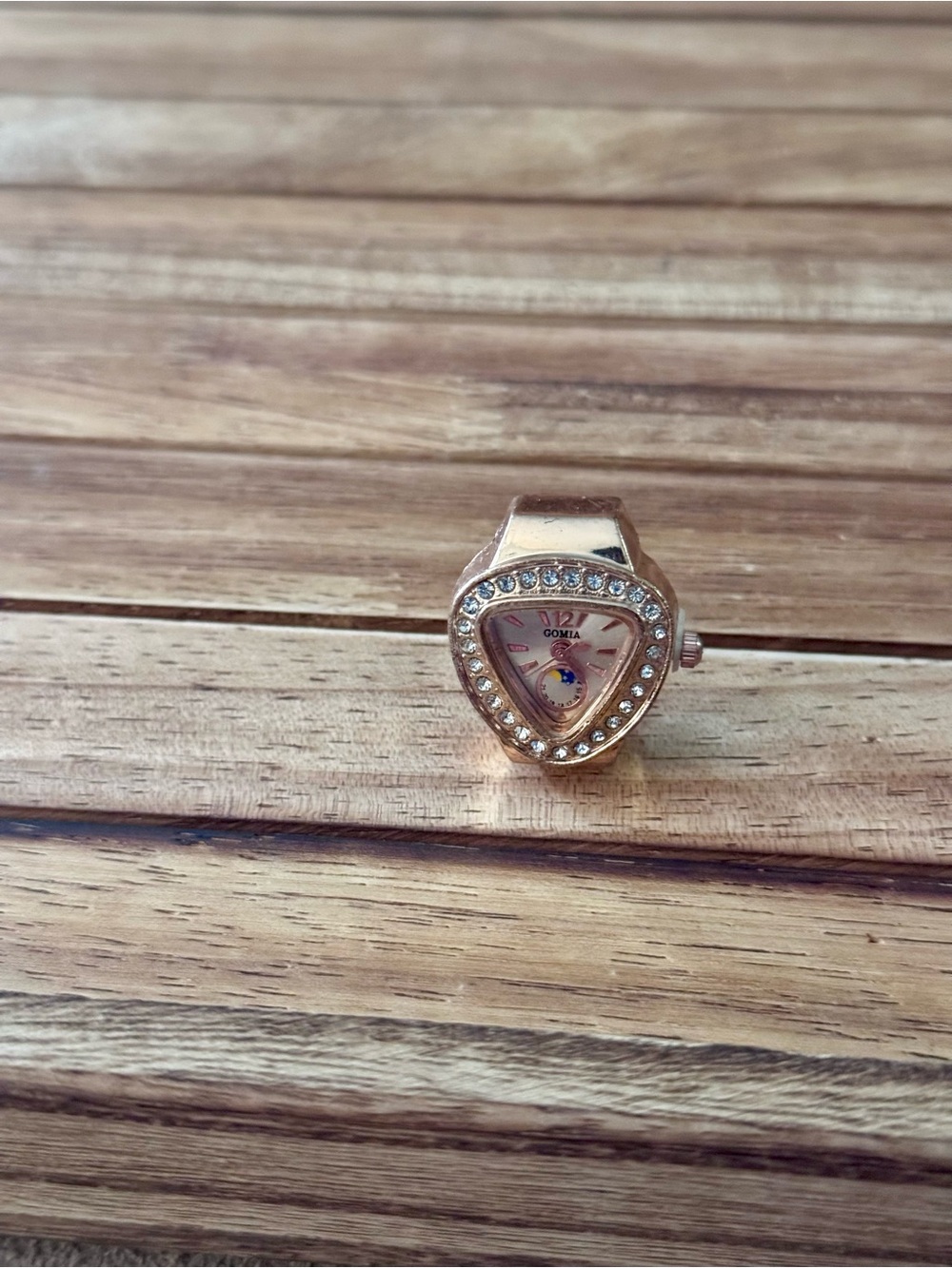 Rose Gold Heart-Shaped Crystal Accent Ring Watch